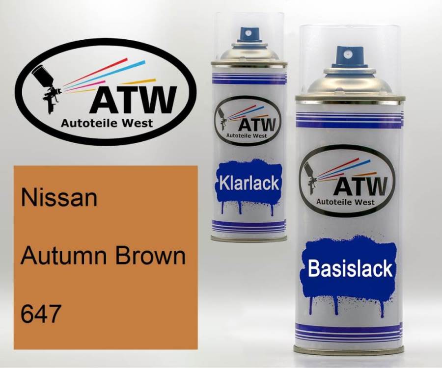 Nissan, Autumn Brown, 647: 400ml Sprühdose + 400ml Klarlack - Set, von ATW Autoteile West.